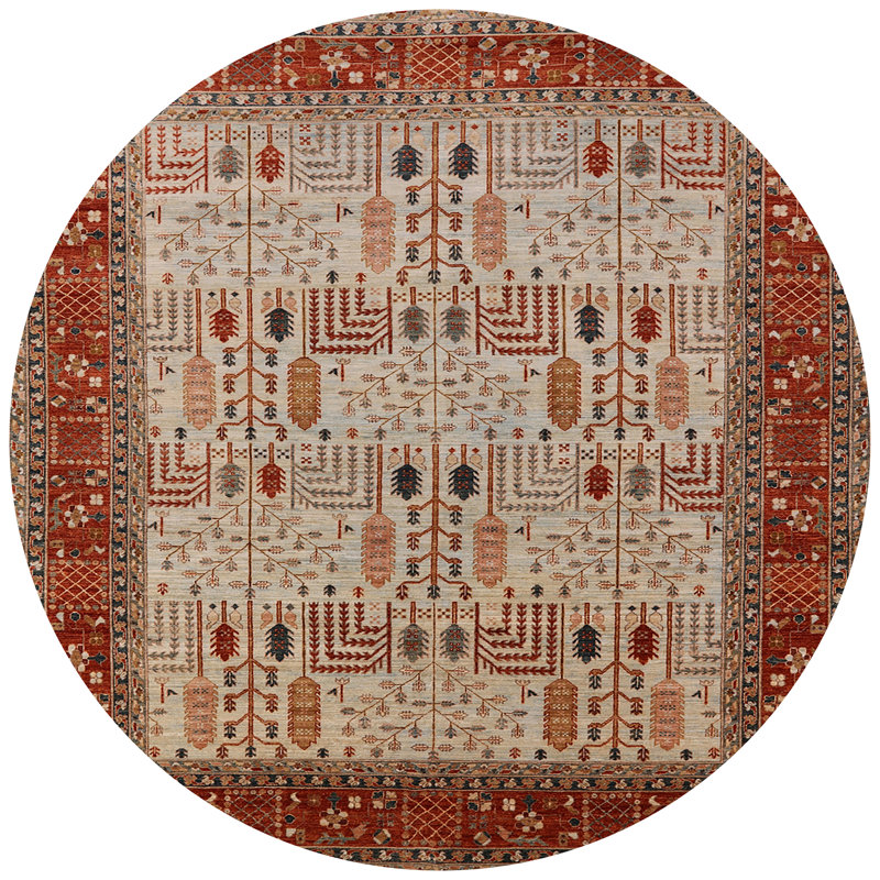 Tapis à motif oriental rouge / ivoire, Rond 3 pi