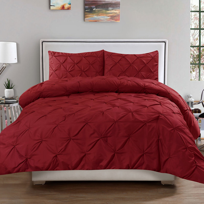 King White Microfiber Pintuck Duvet Cover Set