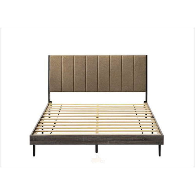 Lit brun en tissu brun et grand fini gris patiné