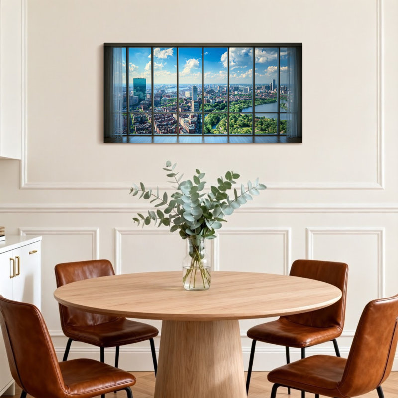 Vue de paysage urbain à travers un cadre de fenêtre Z25122516161219503, H 20 po x l 40 po