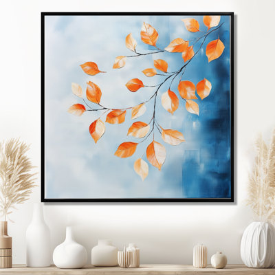 Branche d'automne bleue - Feuilles - Tableau encadré