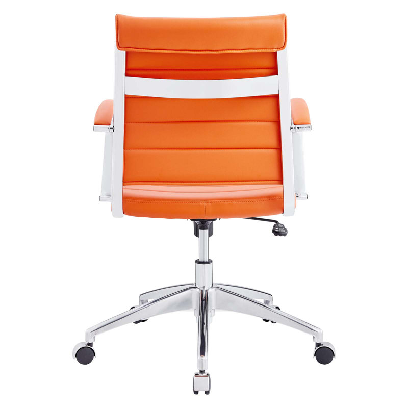 Orange Mesh and Leather Swivel Task Chair with Metal Frame