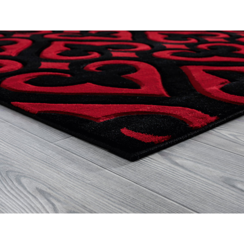 Tapis rouge / noir Zabala, Rectangle 1 pi 10 po x 2 pi 8 po