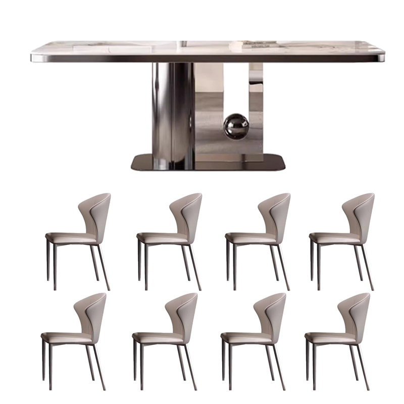 Modern light luxury rectangular table and chair, White/Brown