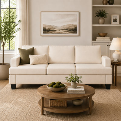  Morden Standard Upholstered Minimalist Linen 3 Seaters Sofa