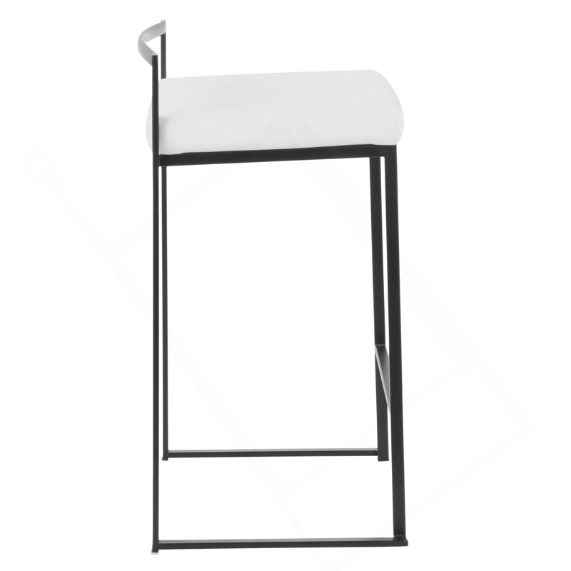 Tabouret de comptoir empilable contemporain noir avec coussin en velours blanc Fuji par Lumisource - ensemble de 2, Blanc