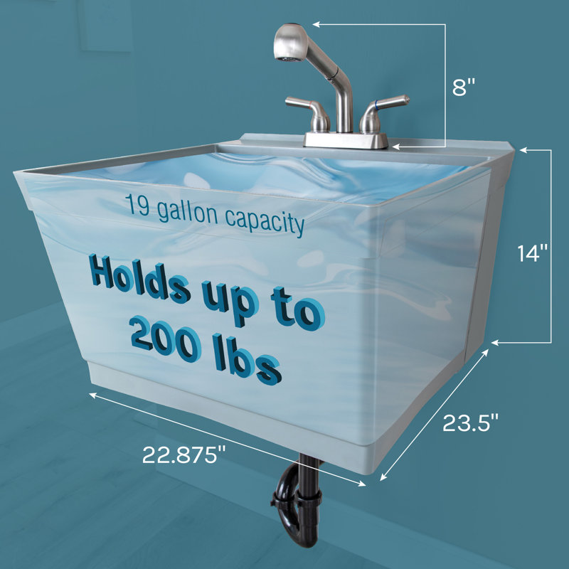 23'' L x 24'' W Wall Laundry Sink with Faucet, Gray, Stainless Steel
