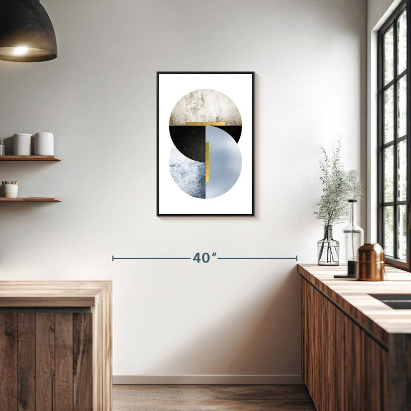 Bleu, beige, noir, géo, Cadre flottant noir, 21 po x 31 po