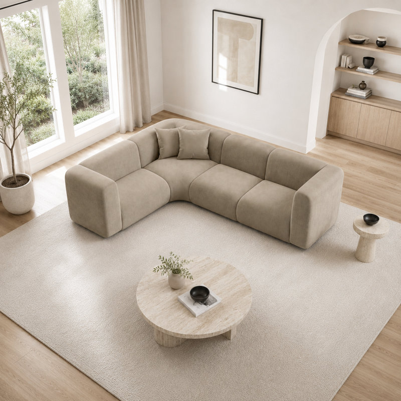 Velvet Sofa & Chaise, 70" H x 335" W x 261" D