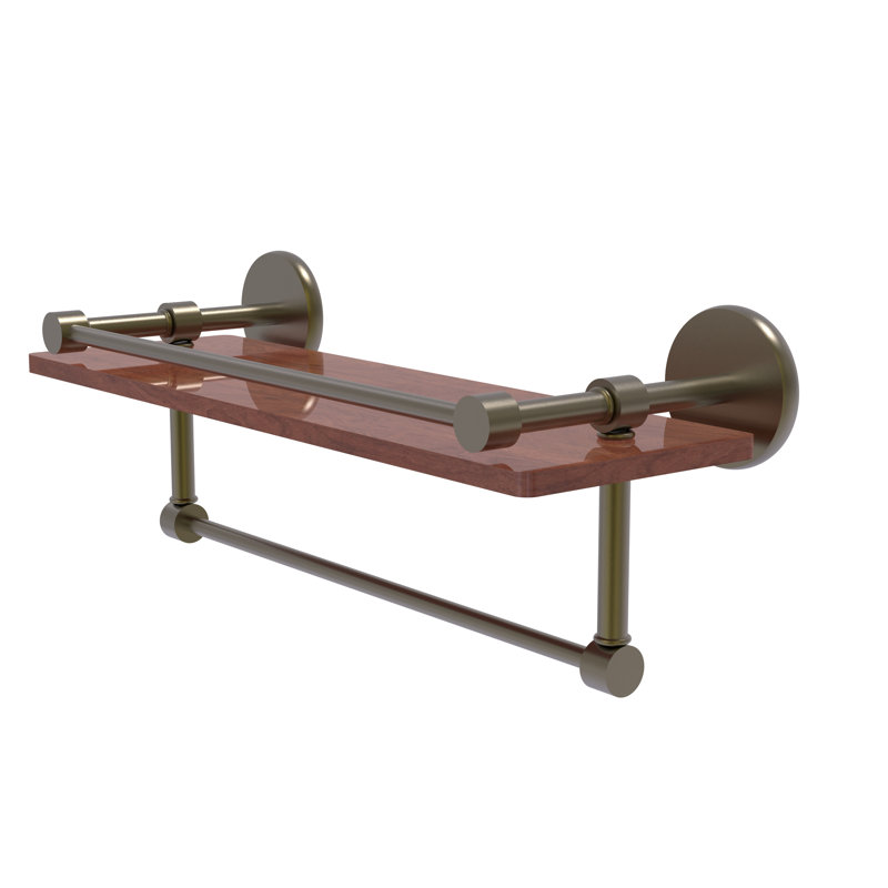 Dalston Bracket Shelf with Towel Bar, Antique Brass, 5"H x 16" W x 5" D