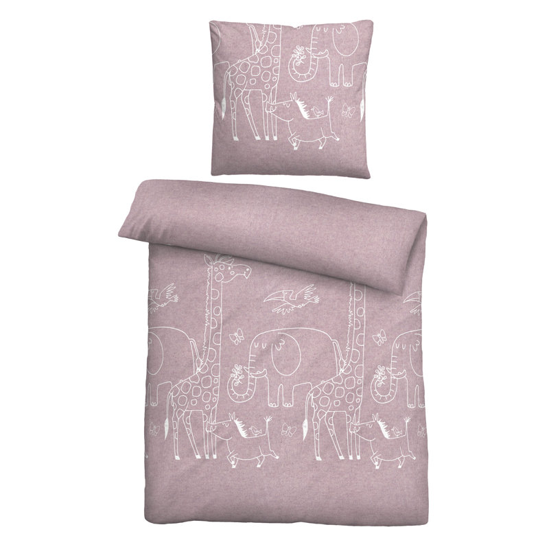 Biberna Melange-Flanell Bettwäsche 0840520 TIERE Cotton Animal Print Duvet Cover with Pillow Shams Included