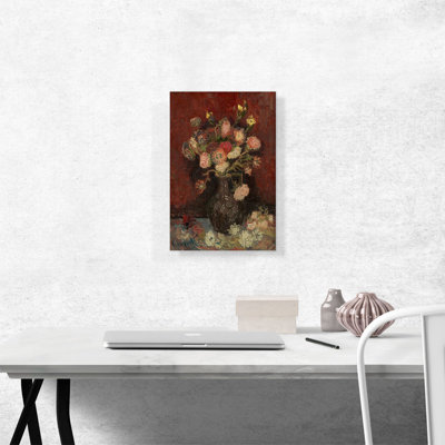 «Vase with Chinese Asters and Gladioli 1886» par Vincent Van Gogh, reproduction d'art sur toile tendue