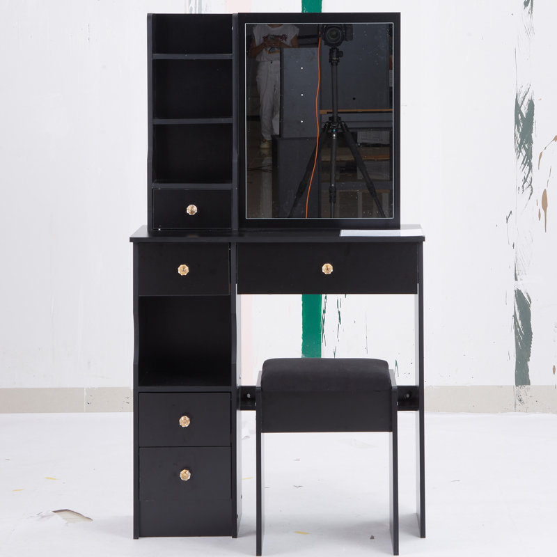 Petit meuble-lavabo 29,2 po avec tabouret de bureau et tabouret, Noir