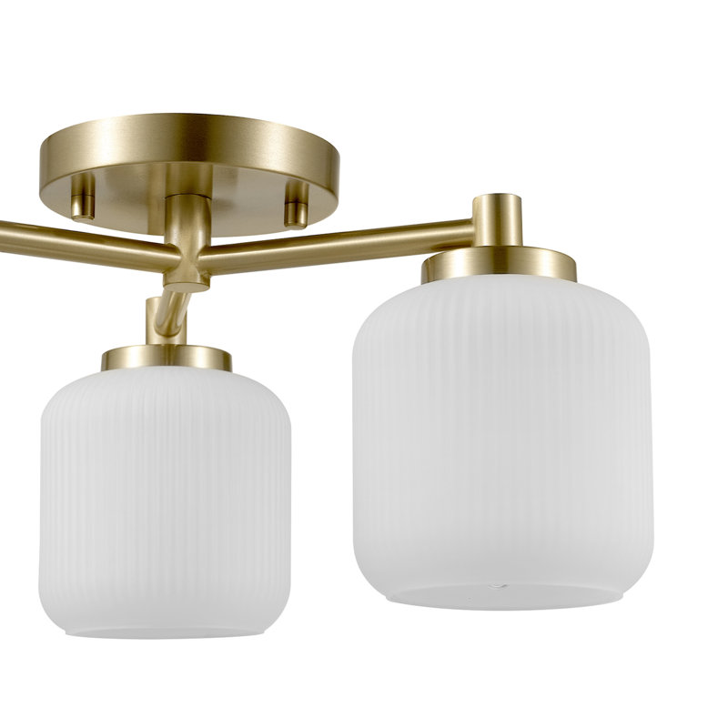 3-Light Brass Flush Mount Ceiling Light with Frosted Ribbed Glass Shades