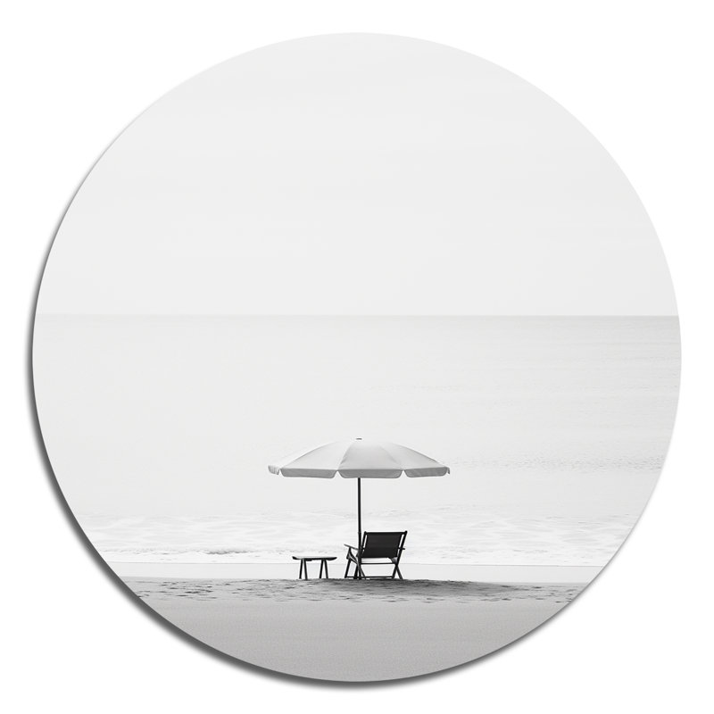Minimalisme noir et blanc, photo de plage I - art en métal rond côtier, H 29 po x l 29 po x P 1 po