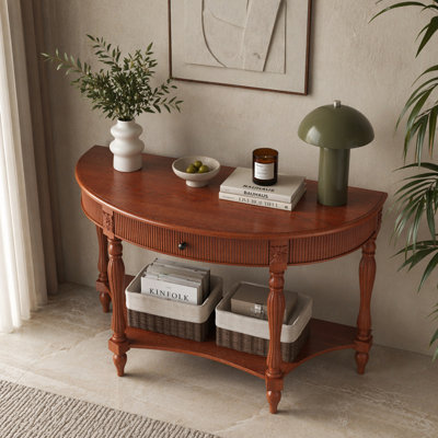 Console demi-lune avec tiroir et tablette