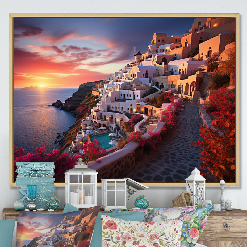 Grèce Oia Splendor IV sur toile, H 24 po x l 32 po x P 1 po, Cadre naturel flottant