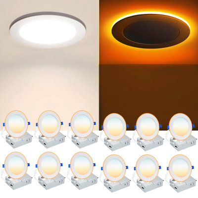 12 Pack 6 Inch 5CCT LED Recessed Ceiling Light with Night Light, 2700K/3000K/3500K/4000K/5000K Selectable Ultra-Thin Recessed Light, 12W=110W, 1050LM LED Recessed Light Dimmable, ETL Listed
