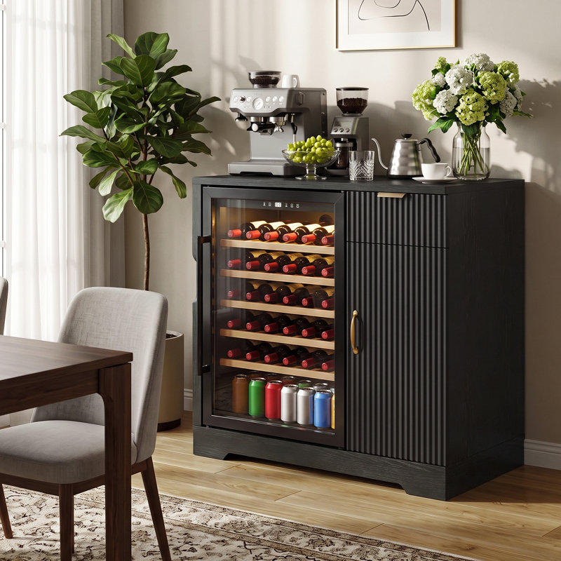 Mini armoire frigorifique, armoire à café avec espace réfrigérateur, Noir