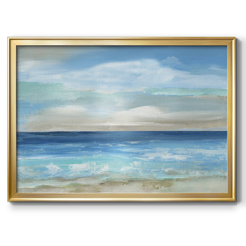 Jeu des Caraïbes, Toile avec cadre flottant or, H 26 po x l 38 po x P 1,5 po