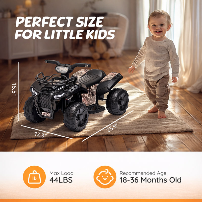 Forever Source Battery Powered ATV Ride On Toy for Kids, 4 Wheeler with LED Lights & Music, 1.2 MPH Max Speed, Perfect Gift for Toddlers Ages 1.5-3, Black