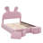 Full Size Platform Bed With Fabric Upholstery, Comes With 2 Ottoman Storage Units, Adorable Cartoon Ear-Shaped Headboard Equipped With Built-In Leds