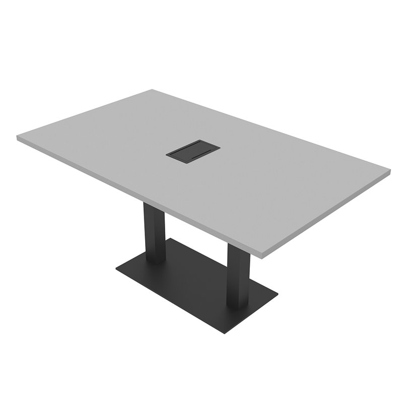Rectangle Conference Table with Double Metal Post Base | Electrical Unit, Matte Black, 264" L x 48" W, Fog Grey