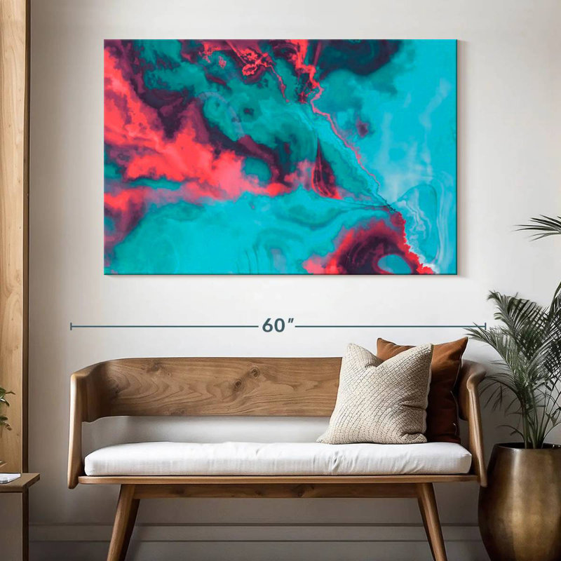 Avery abstrait ondulation rouge et bleue, H 34 po x l 51 po