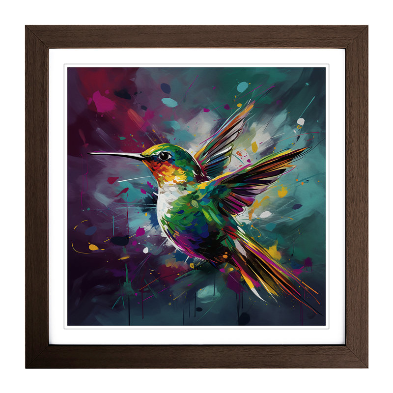 Hummingbird Abstract No.2 - Single Picture Frame Print on Wood, Walnut