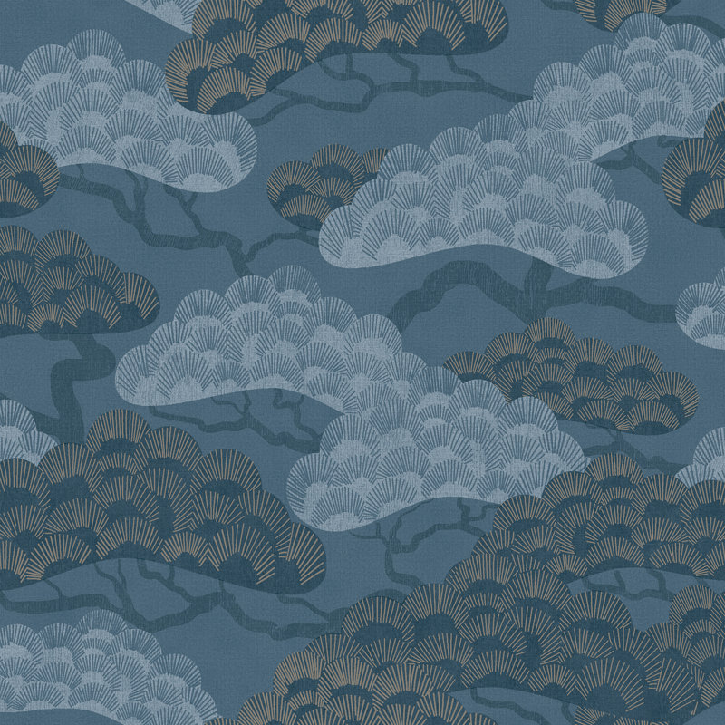 Papier peint Bonsai Grove, Bleu