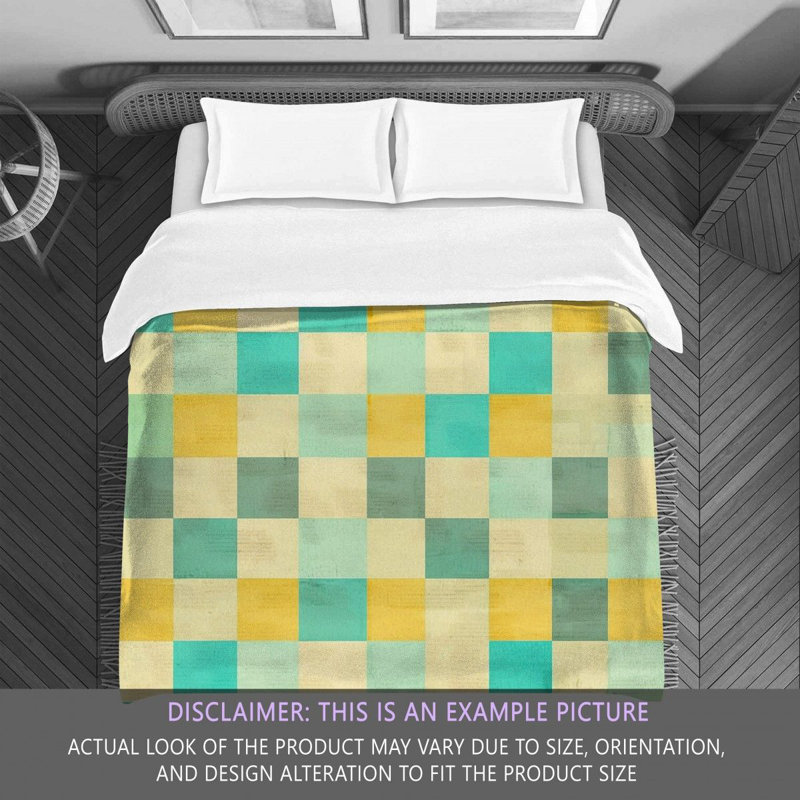 Checkered Comforter, Queen Comforter, Turquoise/Yellow Checkered