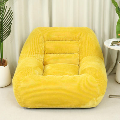 Corduroy Fabric Beanbag Couch For Living Room, Bedroom & Dorm, Cozy Fluffy Cloud Mini Couch, Yellow