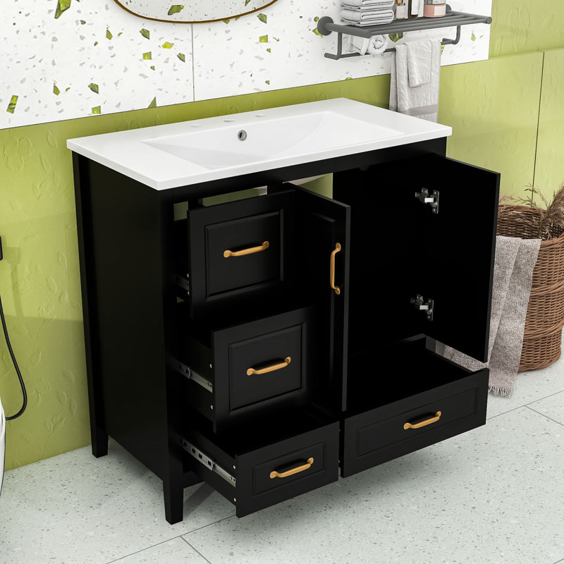 Meuble-lavabo élégant avec lavabo durable 36 po, Noir