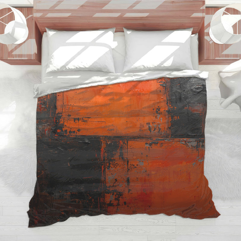 Orange Black Abstract Comforter, Queen