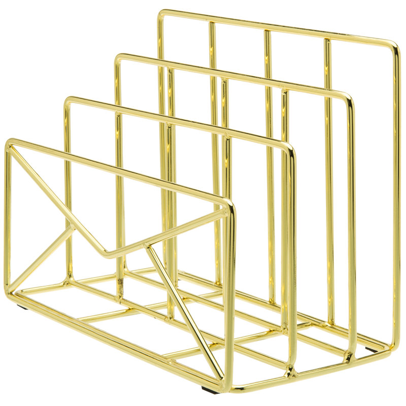 Leondre Metal 3 Slot Wire Desk Organiser, Brass