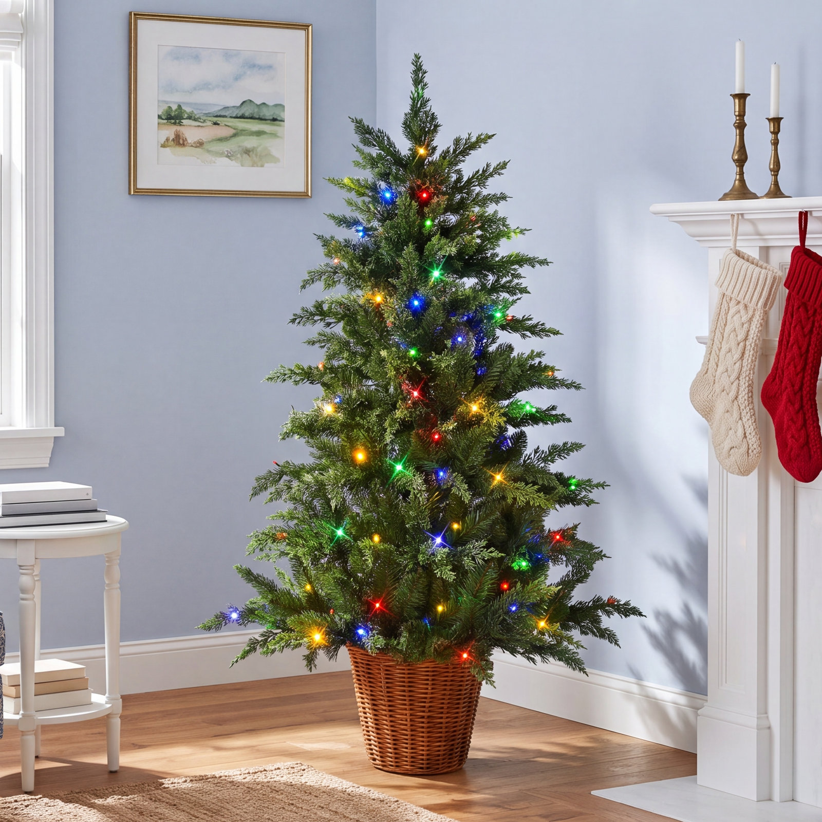 Potted 4' Pre-Lit Pine Potted Christmas Tree