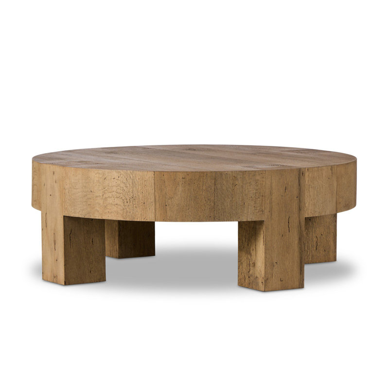 Table basse Abasso - Chêne rustique en bois d'absinthe, Bois de chêne patiné rustique, H 15 po x l 42 po x P 42 po