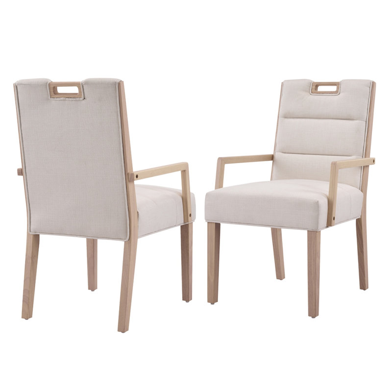 Chaises de salle à manger rembourrées avec accoudoirs, Naturel