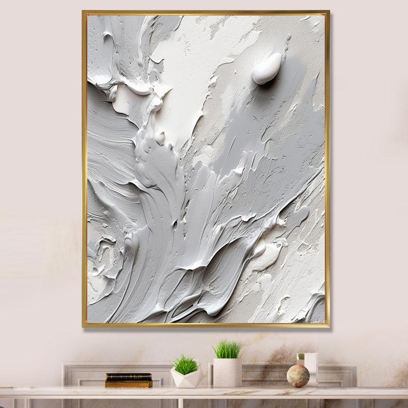 «Gray and Cream Harmony In Chaos I», reproduction d'art sur toile, H 32 po x l 24 po x P 1 po, Cadre flottant doré