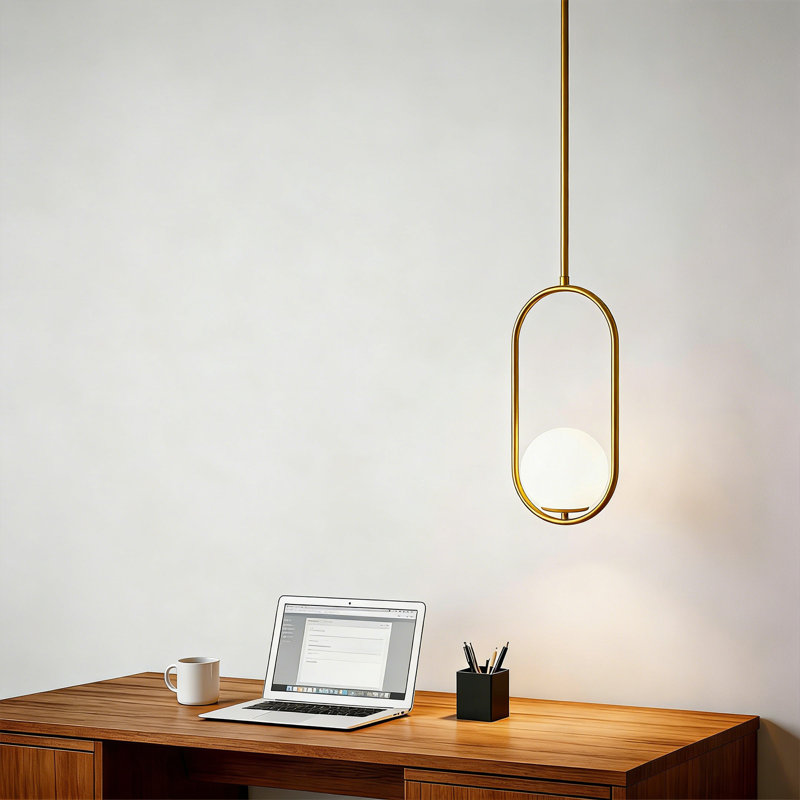 Ensemble de 2 luminaires suspendus ovales dorés en verre opale - hauteur réglable câblé pour îlot de cuisine, salle à manger, chambre à coucher