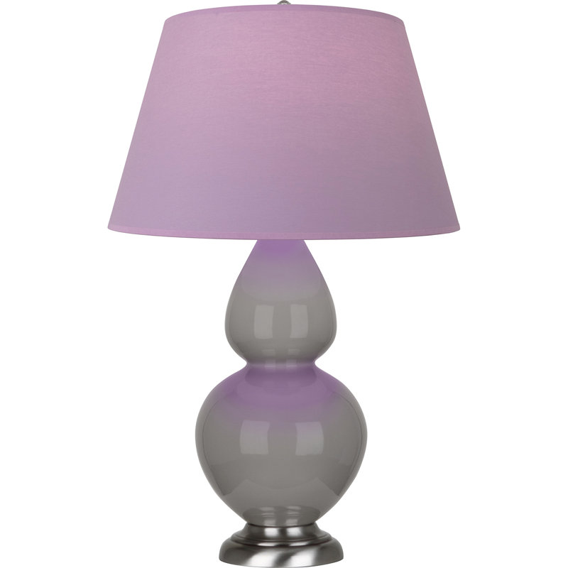 Lampe de table double gourde en céramique, Lavande / prune, Taupe fumé émaillé / argent antique, Argent argent