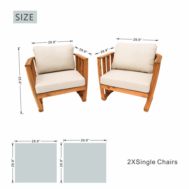 Canapé d'extérieur simple en bois d'acacia avec coussins 2 pièces Helga