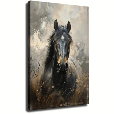 Affiche encadrée Cheval sauvage, Affiche rustique équine noire, Décoration murale abstraite représentant un cheval, prête à accrocher, pour le salon