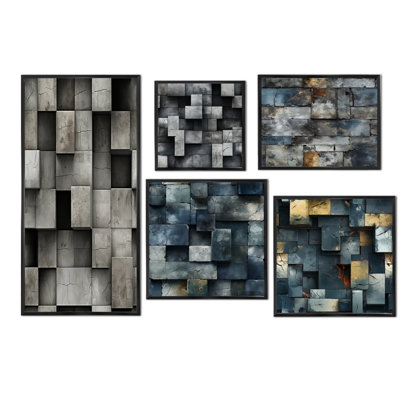 Francille - Ensemble de 5 décorations murales brique, Cadre flottant noir