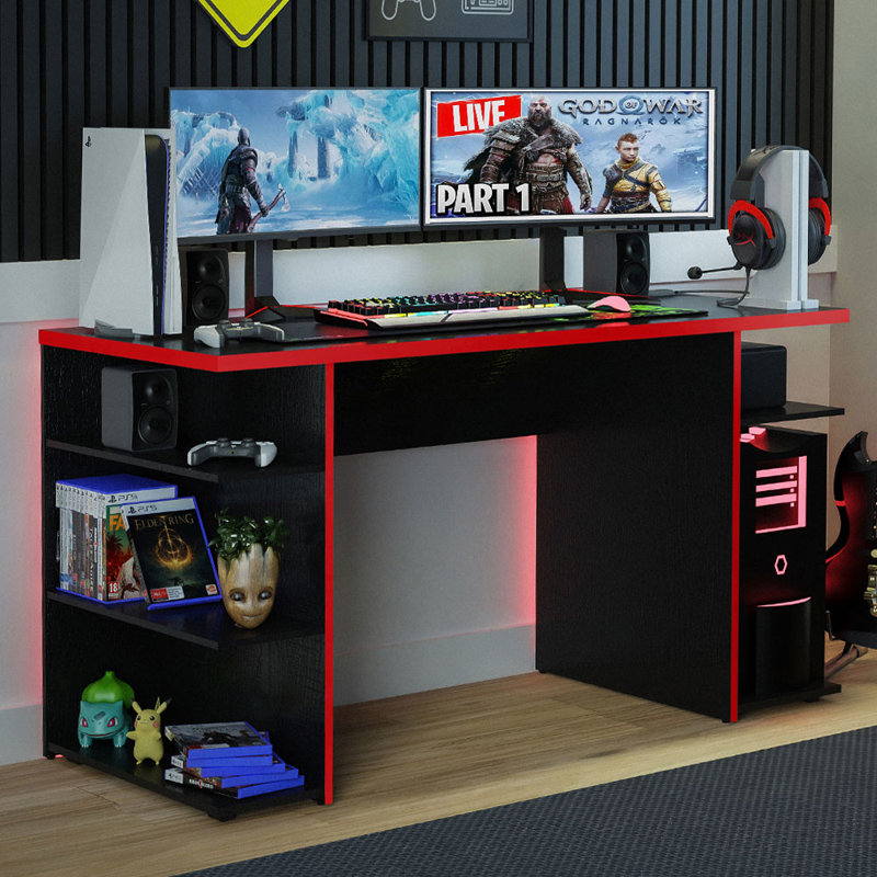 Bureau d'ordinateur l 53,54 po Jeronda, Noir / rouge