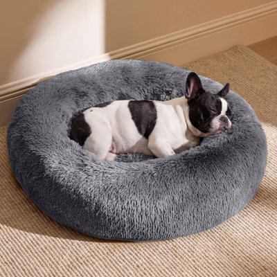Bedsure Plush Donut Cat Bed for Indoor Cats and Small Dogs, Soft Round Pet Bed with Washable Cuddler