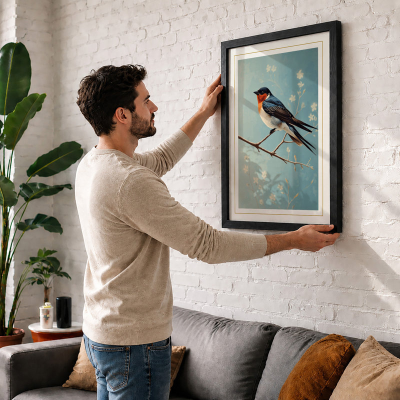 Robin In Bloom Vintage - Print, A4 - 29.7 x 21.0 cm, White