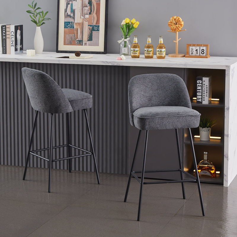 Nat Modern Fabric Upholstered Bar Stools with Spring, Grey