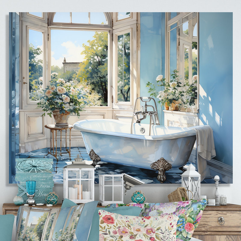 «Bathroom Tranquil Reflections I» - décoration murale pour salle de bain, H 12 po x l 20 po x P 1 po, Toile tendue