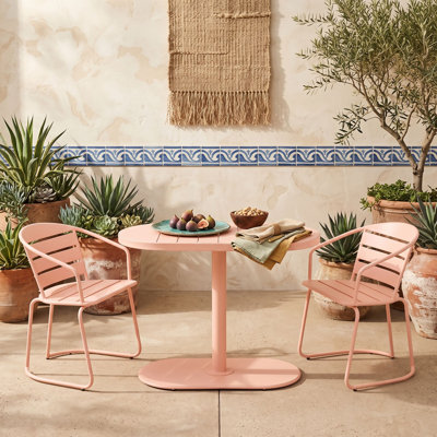 Ensemble bistro 3 pièces pour l'extérieur, ensemble de salle à manger de patio moderne avec table ovale, chaises à dossier à lattes et finition mate